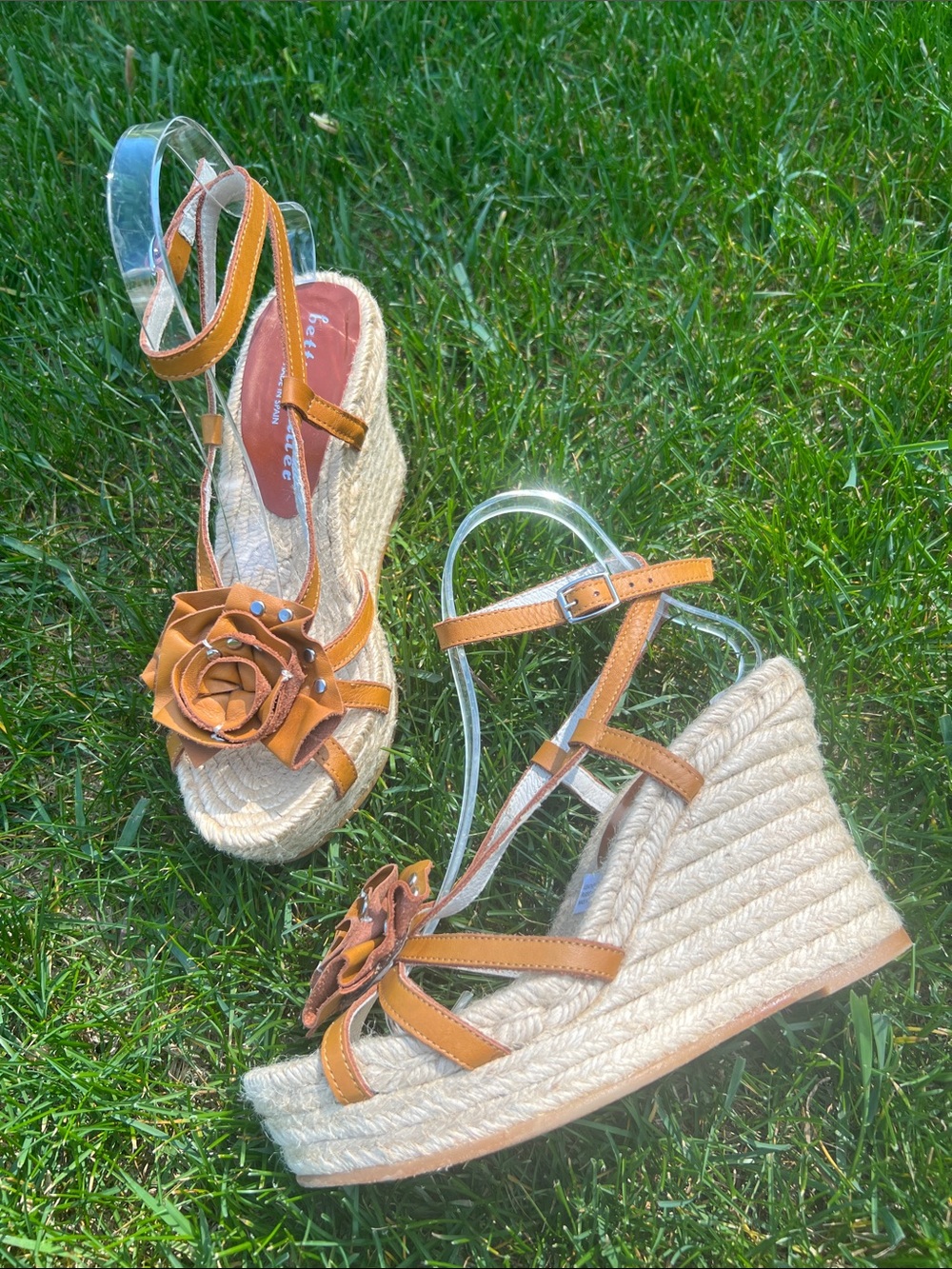 BETTYE MULLER Leather Floral Espadrille Wedge Sandals-NEW.